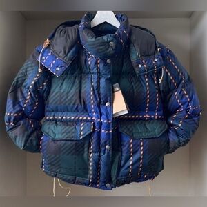 ❗️The North Face 71 Sierra Down Cropped Puffer Jacket Plaid Blue Womens XL NWT